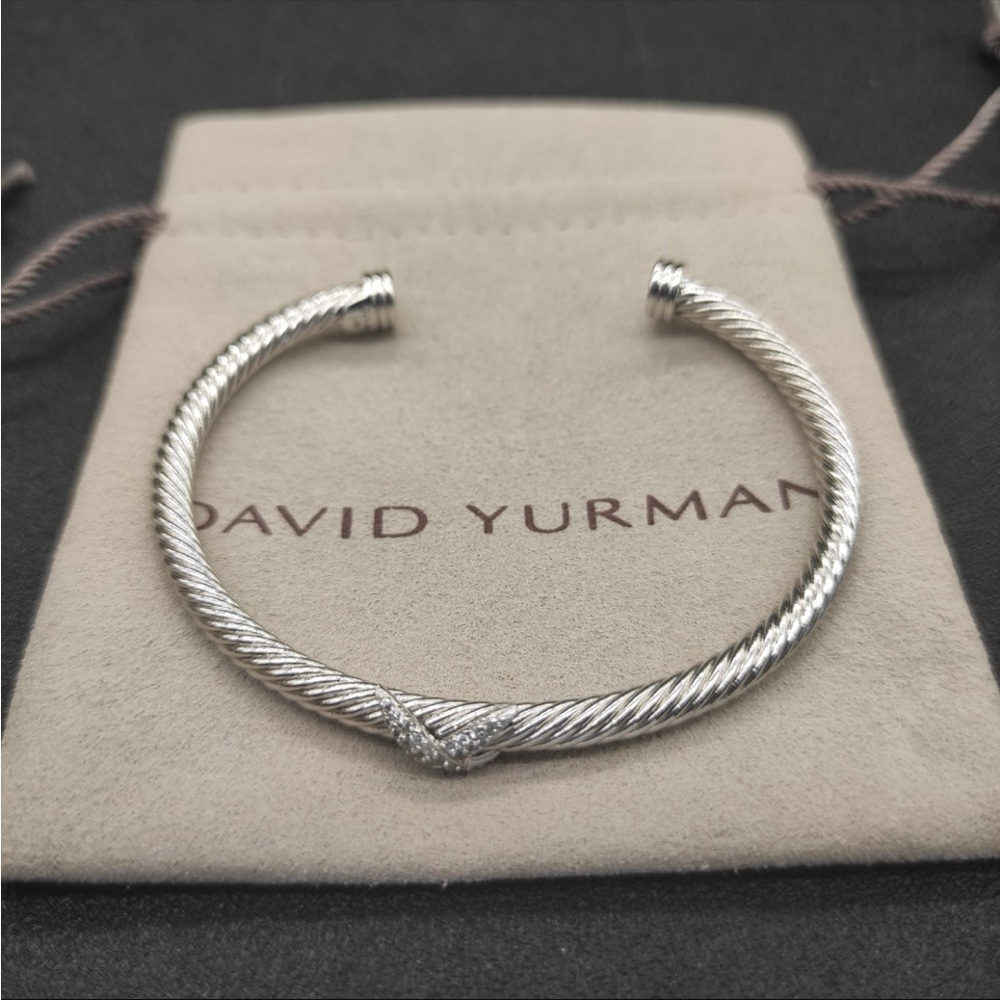 David Yurman Cable Classics Silver Cuff Bracelet with Pavé Accent 5mm